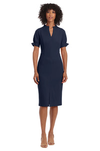 Maggy London V-Neck Cut Midi Dress with Short Sleeves