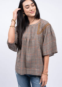 Ivy Jane Touch of Metallic Plaid Top